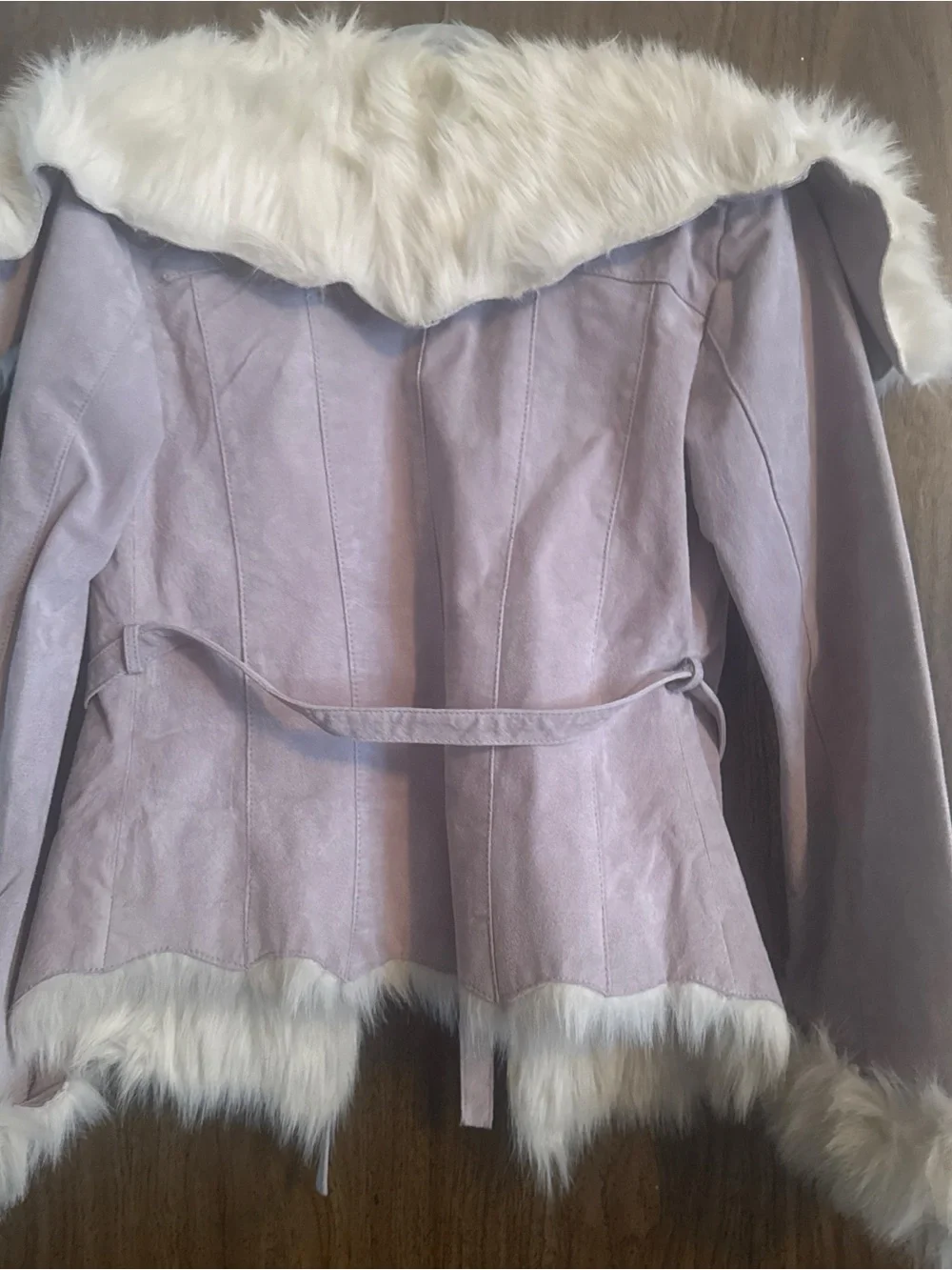 Wilsons Leather Dusty Lavender Real Suede Jacket with Cream Faux-Fur Trim - Picture 2 of 11